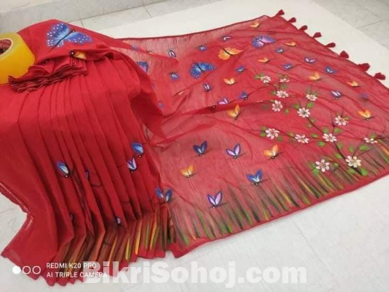 Colourful Half Silk Hand Print Saree